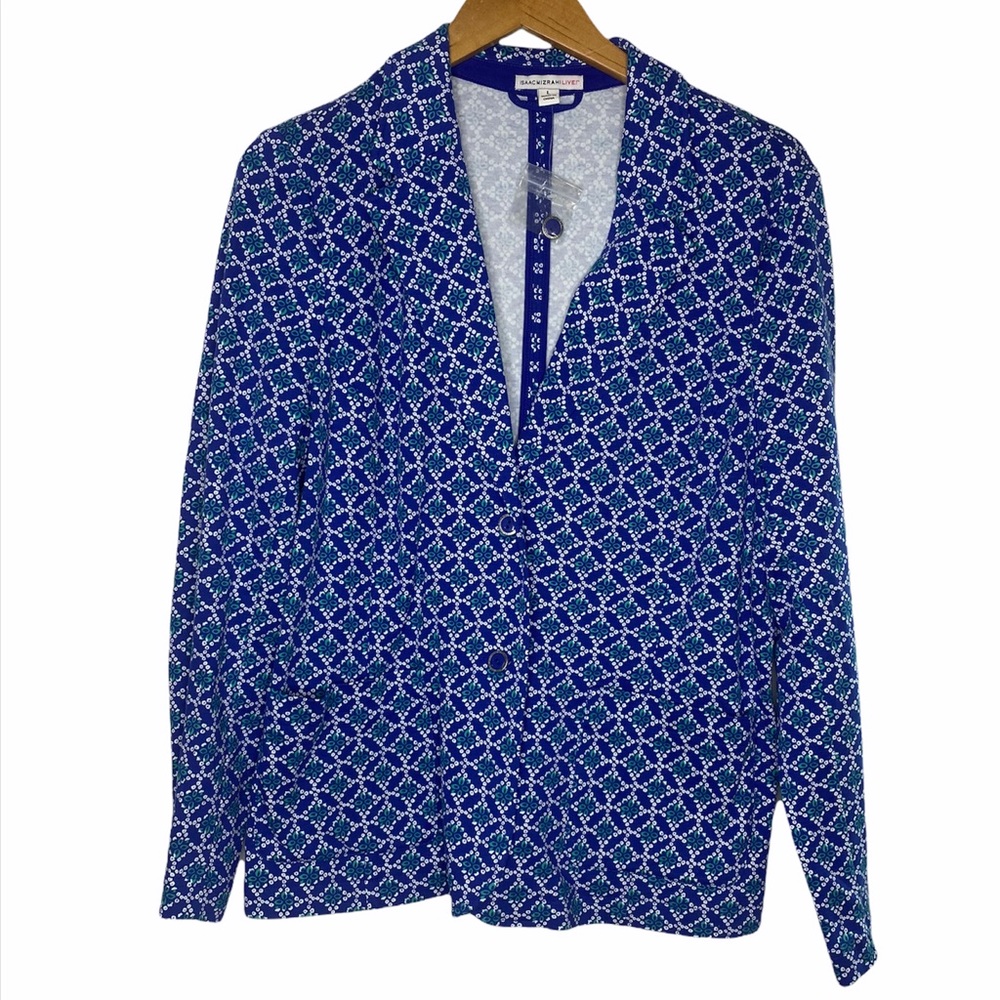 Isaac Mizrahi live blazer mosaic print knit blazer
